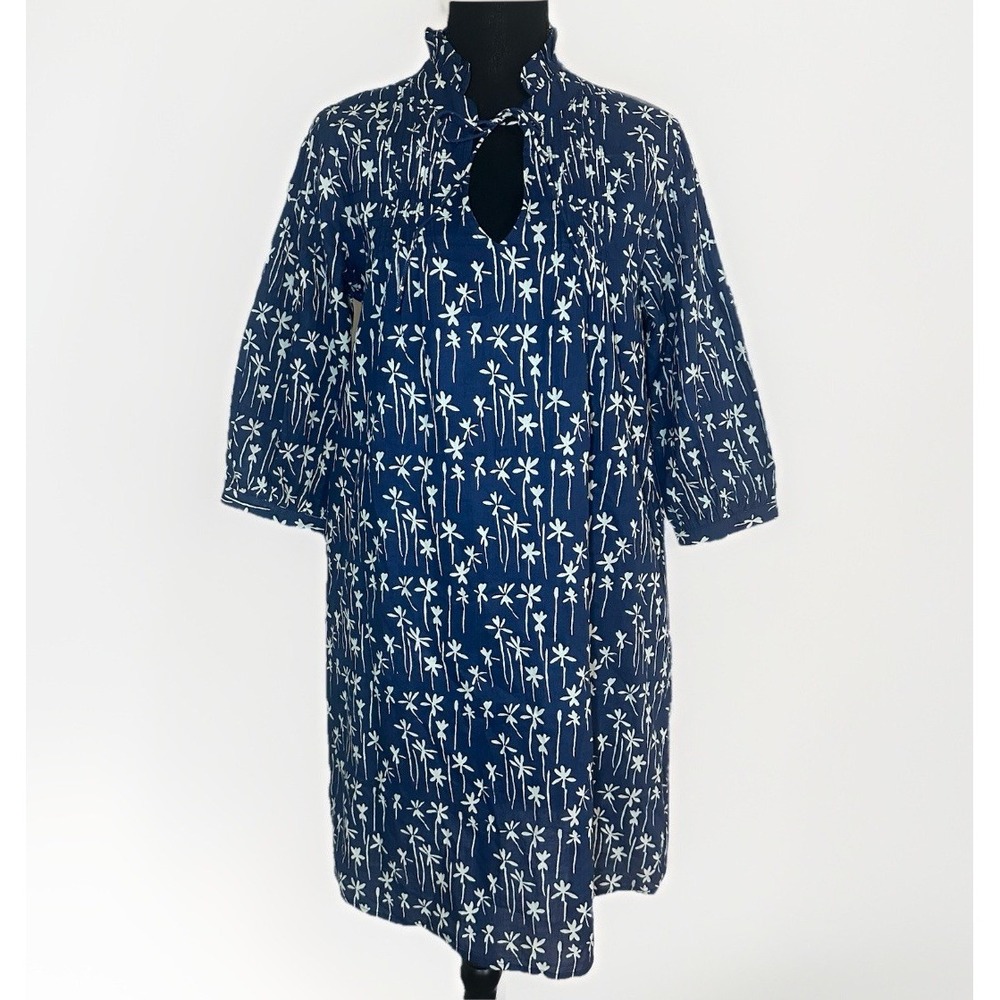 Fitzroy & Willa Navy Blue‎ White Floral Breezy 3/4 Sleeve Boho Dress Women SMALL